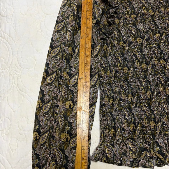 Molly Bracken Multicolor Brown Paisley Ruffle Puff Sleeve Blouse, Stretchy NWOT - Picture 7 of 7